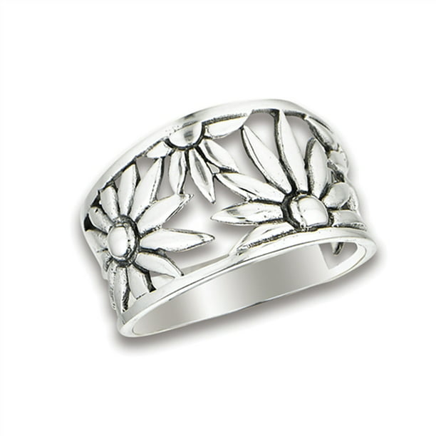 .925 Sterling Silver Yellow Gold Plated Sunflower Leaf Fashion Ring Size 5-10